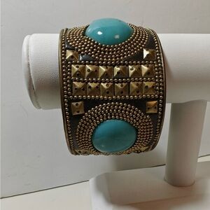 Gold and Turquoise Beaded Cuff Bracelet
